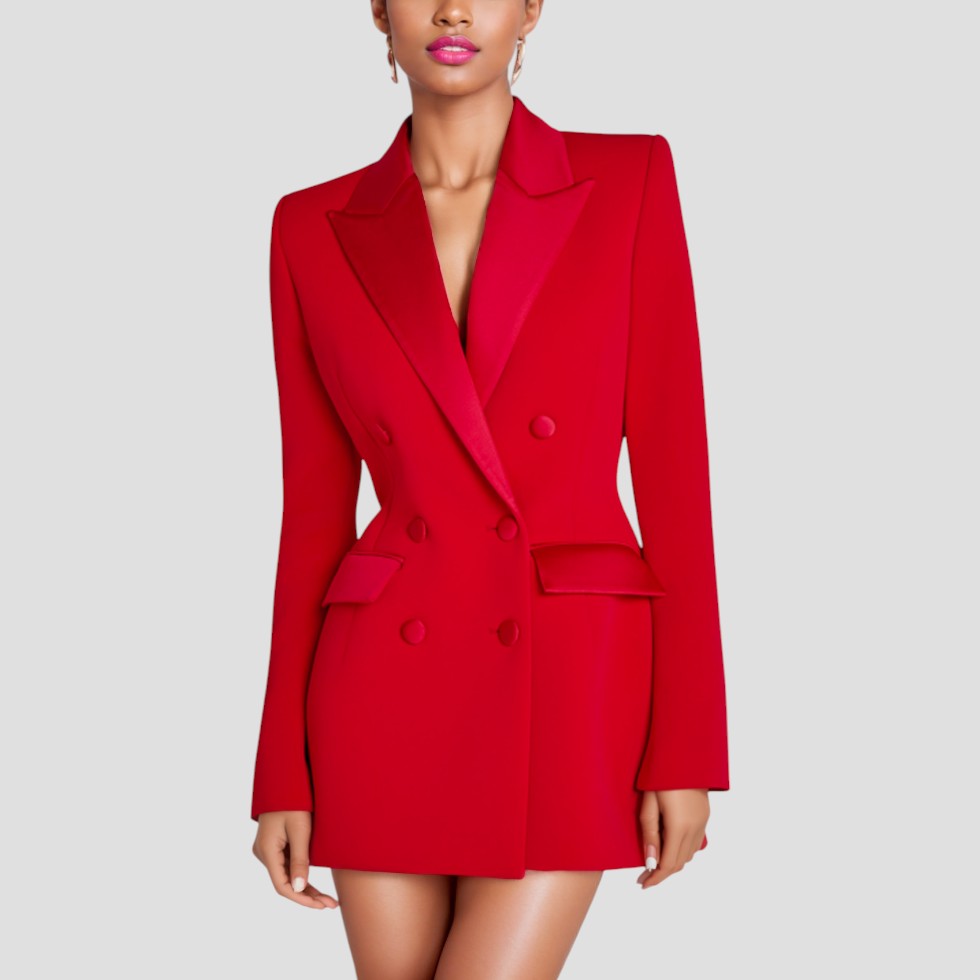Robe Blazer Chic à Revers en Satin pour le Travail et les Soirées
