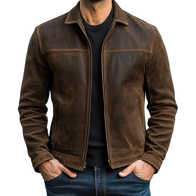 Veste en cuir zippée classique pour homme