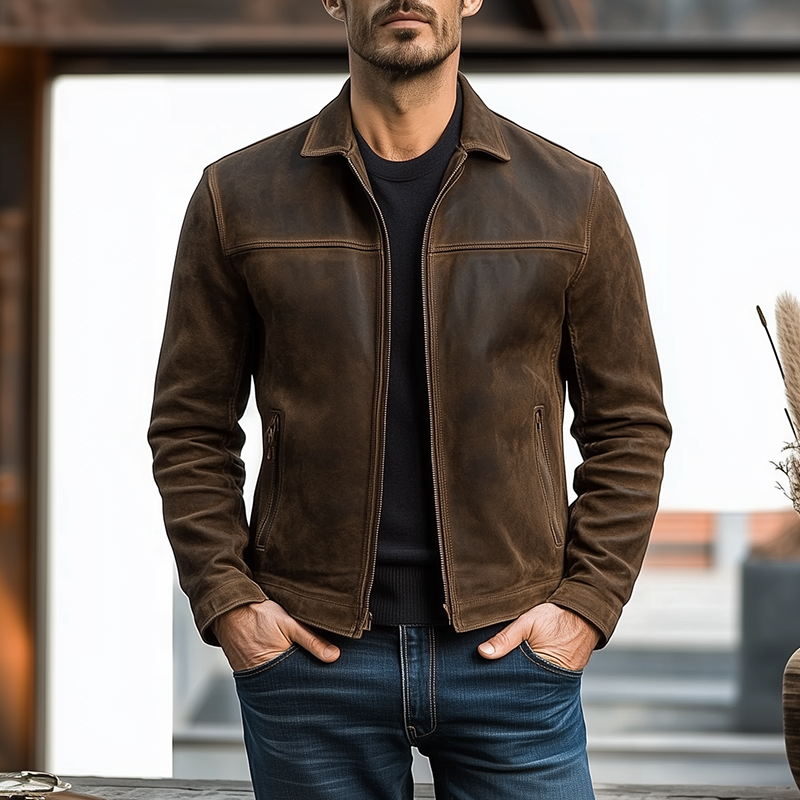 Veste en cuir zippée classique pour homme