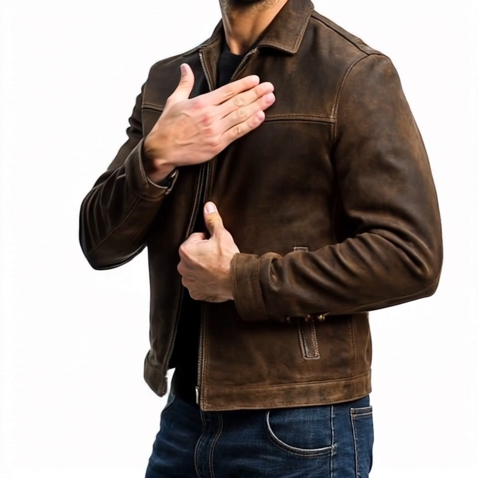 Veste en cuir zippée classique pour homme