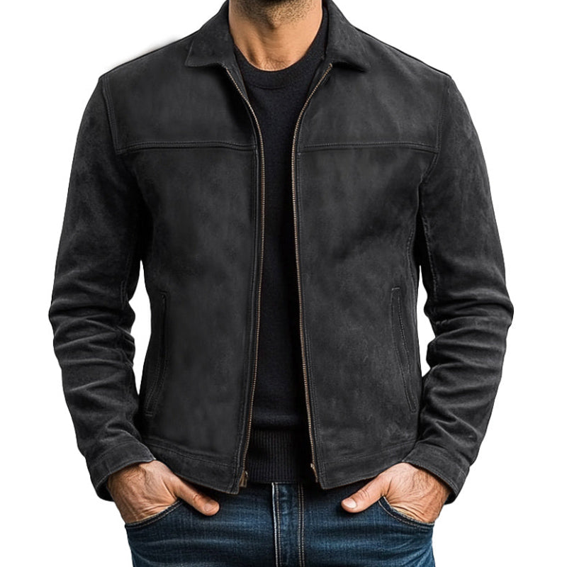 Veste en cuir zippée classique pour homme