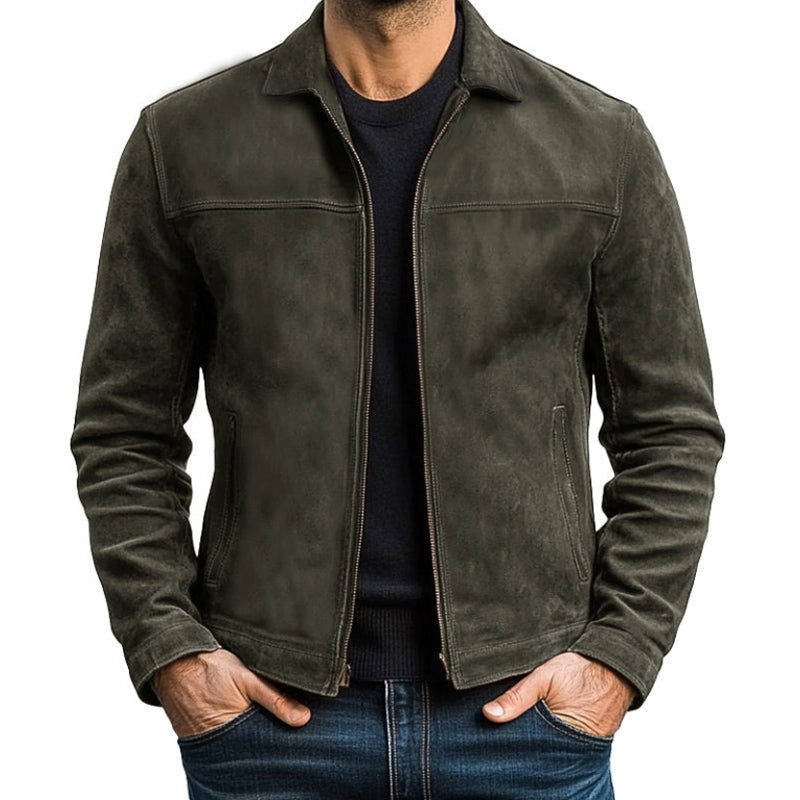 Veste en cuir zippée classique pour homme