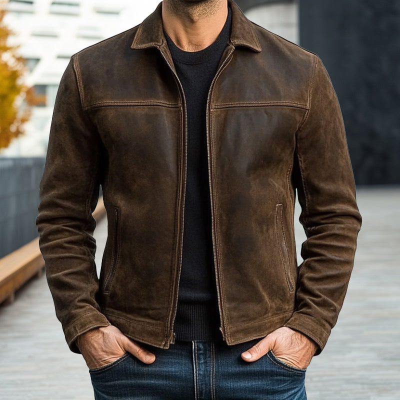 Veste en cuir zippée classique pour homme