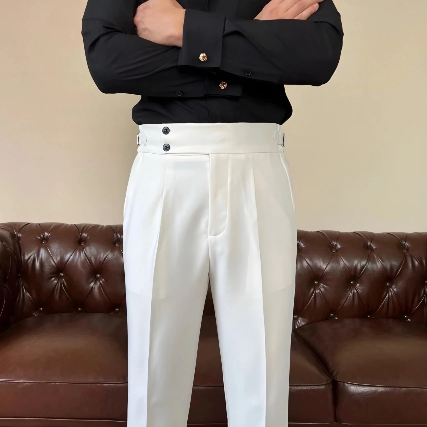 Pantalons Plissés pour Hommes avec Réglages Latéraux pour Occasions Élégantes