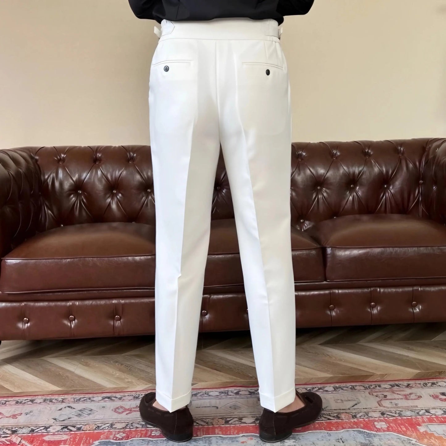 Pantalons Plissés pour Hommes avec Réglages Latéraux pour Occasions Élégantes