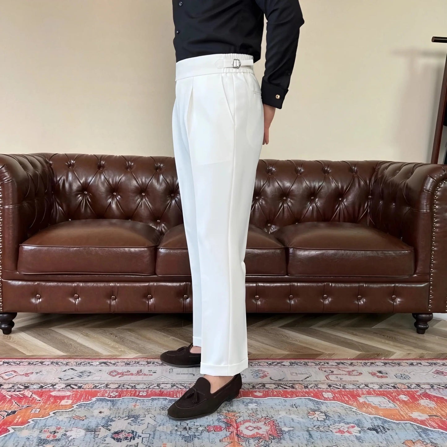 Pantalons Plissés pour Hommes avec Réglages Latéraux pour Occasions Élégantes