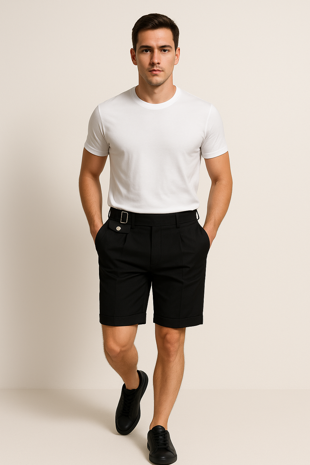 Shorts Plissés Chic avec Boucles Latérales pour un Port Stylé
