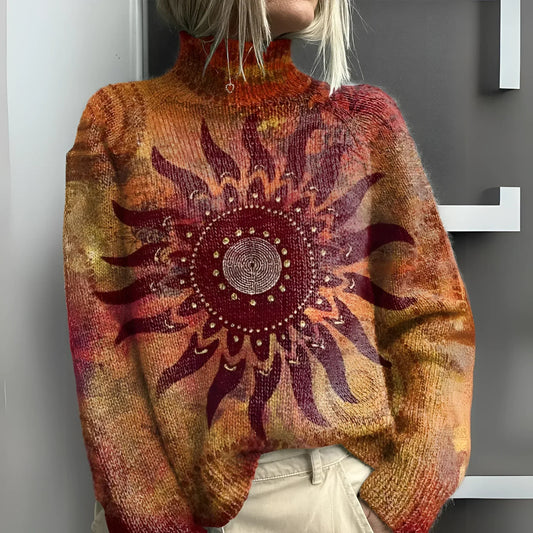 Zara™ – Pull Col Roulé Doux en Maille avec Imprimé Artistique aux Couleurs d’Automne
